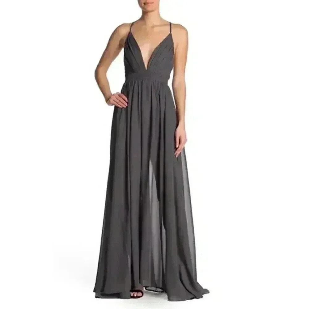 Meghan LA‎ Enchanted Garden Maxi Dress Gray